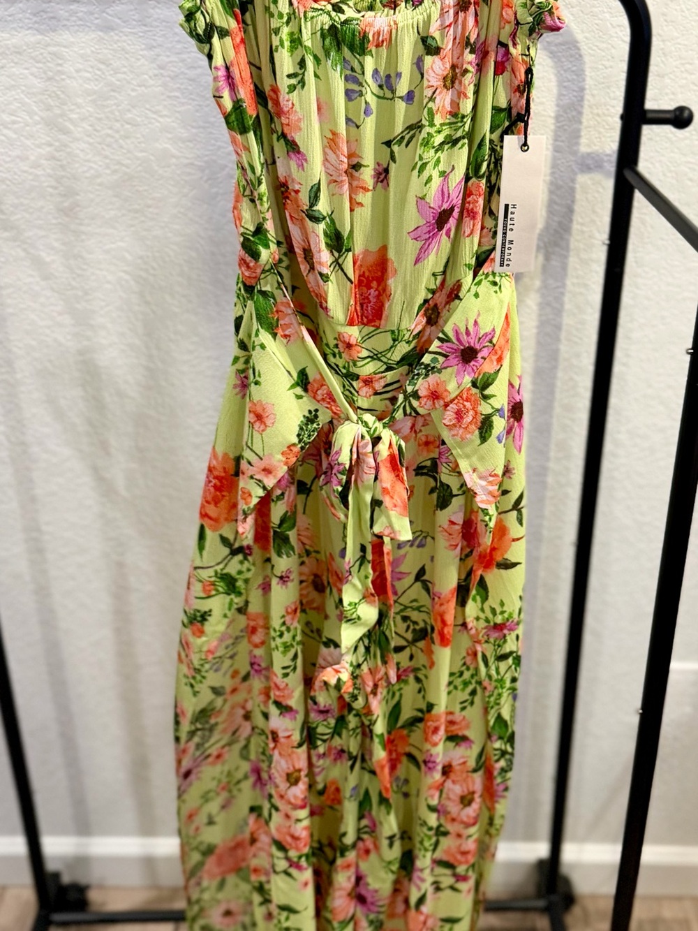 Haute Monde Lime Green Floral Tie-Front Jumpsuit